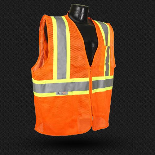 Vest, Class 2 ANSI certified, Hi-Vis Orange mesh, XL, Zipper close front - Vests